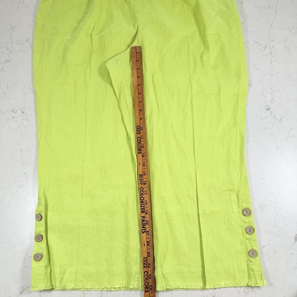 Ali Miles Lime Womens Cropped Linen Blend Pockets Wide Leg Artsy Fringe Pants 2X - Picture 5 of 16